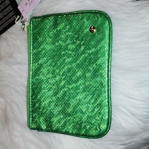New Stephanie Johnson Metallic Green Flat Mini Pouch, NWT